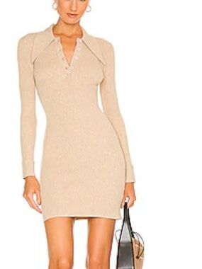 JoosTricot Tan Ribbed Knit Mini Polo Dress